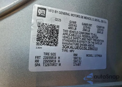 2025 GMC Terrain Elevation from USA, damaged, VIN 3GKALUEG1SL286010
